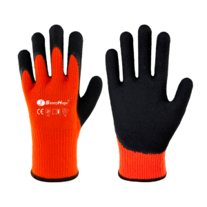 Heavy thermal lined,15 gauge nylon liner+7 gauge acrylic terry liner with smooth latex fully coating and sandy latex coated on palm and fingers, touchscreen compatible and waterproof