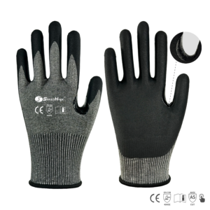 HPPE, steel fiber mixed liner with washed nitrile foam coated cutting gloves, Touchscreen Compatible, Reinforced between thumb and index finger