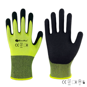 15 gauge HPPE+glass fiber mixed liner with latex sandy coated cutting gloves, Touchscreen Compatible
