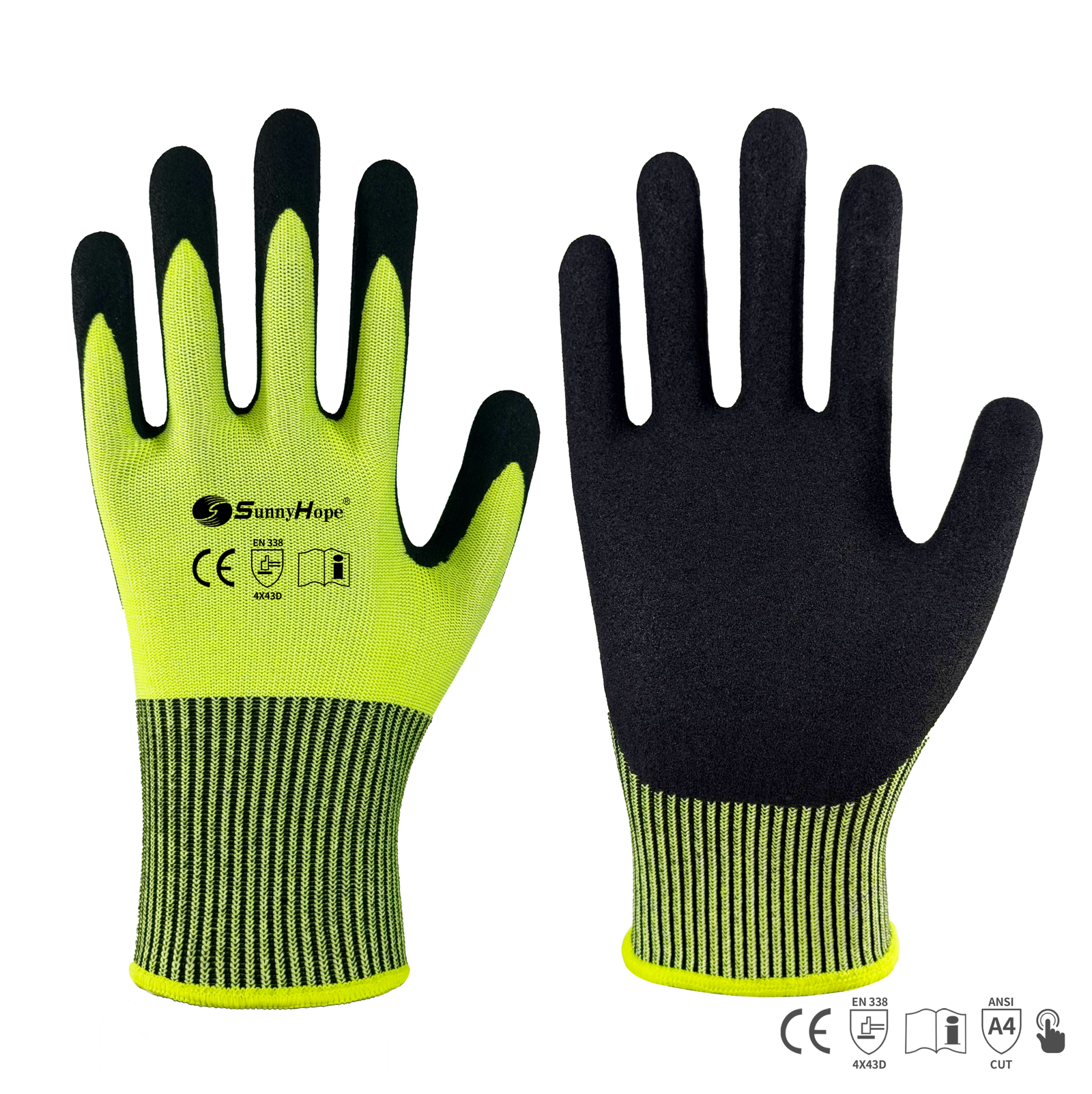 15 gauge HPPE+glass fiber mixed liner with latex sandy coated cutting gloves, Touchscreen Compatible