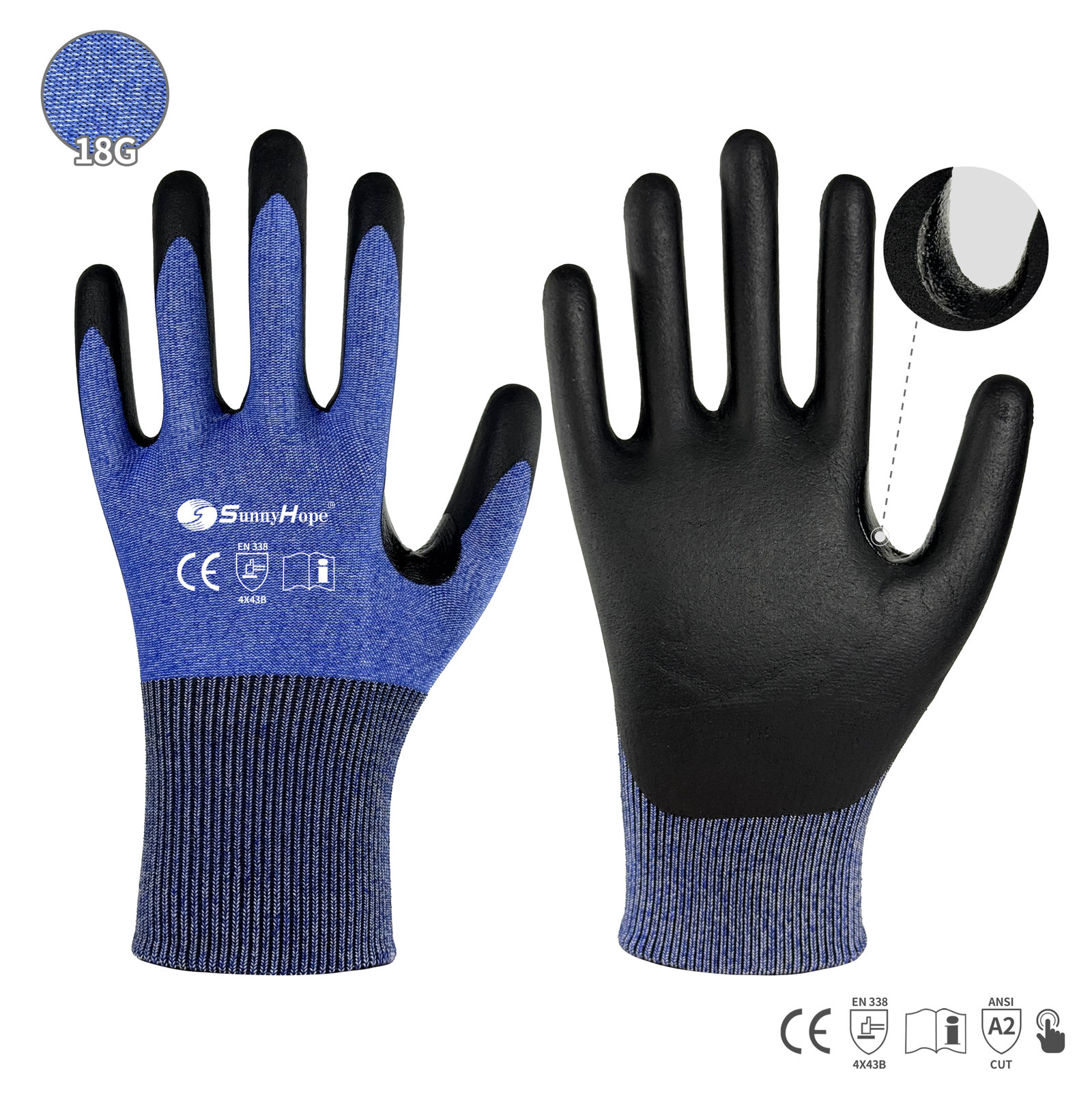 18 gauge,HPPE and nylon mixed liner with nitrile foam coated cutting gloves, Touchscreen Compatible, Reinforced between thumb and index finger