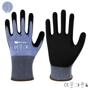 18 gauge HPPE, steel fiber mixed liner with nitrile sandy coated cutting gloves, Touchscreen Compatible