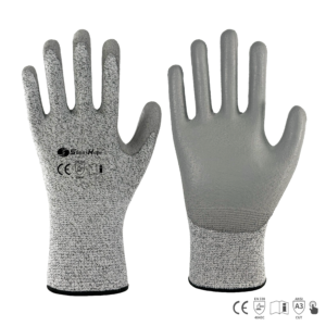 13 gauge HPPE & glass fiber mixed liner cut resistant gloves, Palm coated with matte smooth gray PU, touchscreen compatible